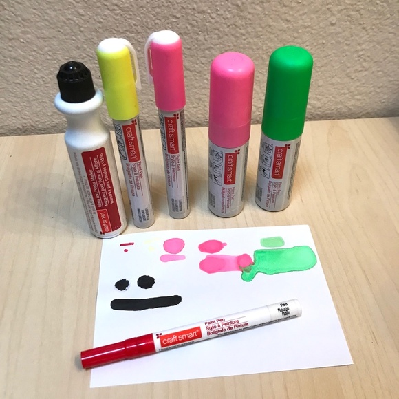 6 Paint Markers/Pens. Red Black Fluorescent green & pink. 4 sizes. EUC - Picture 3 of 3